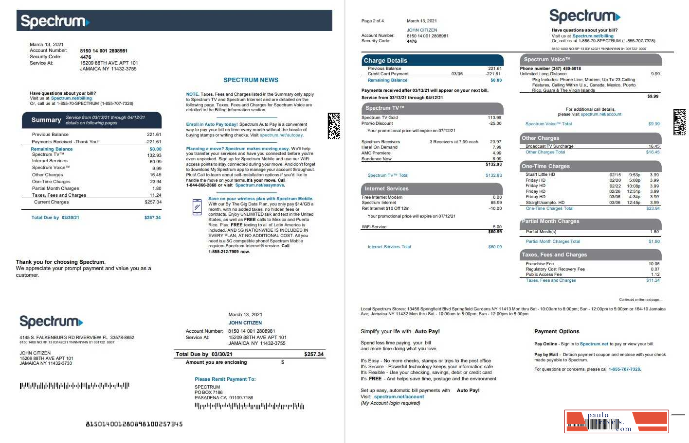 USA Spectrum utility bill template in Word and PDF format (4 pages) 1 2